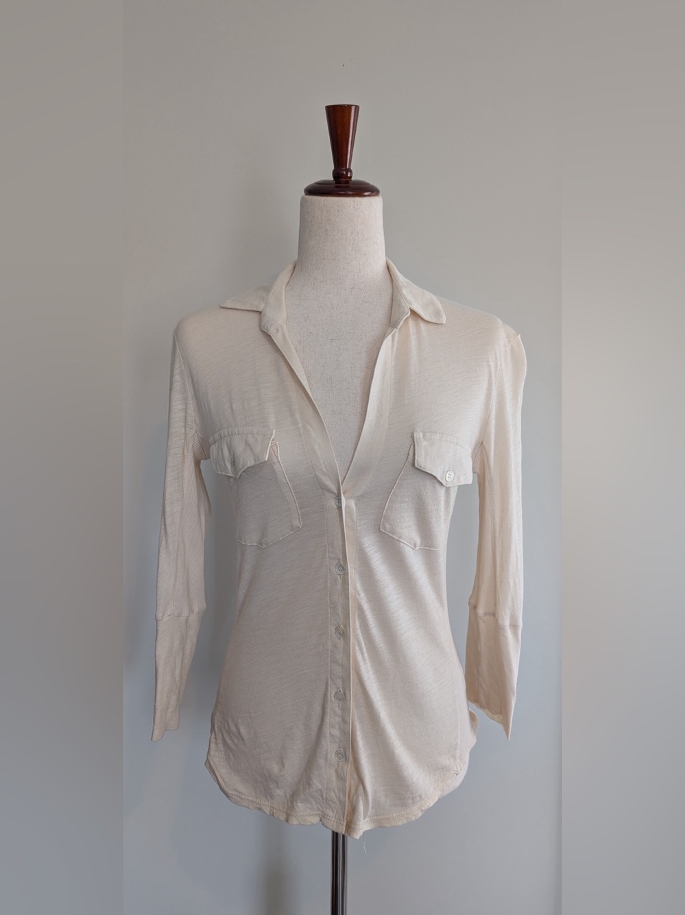 Standard James Perse Women’s Slub Panel Contrast Shirt Lt. Yellow Cream Sz 1/XS